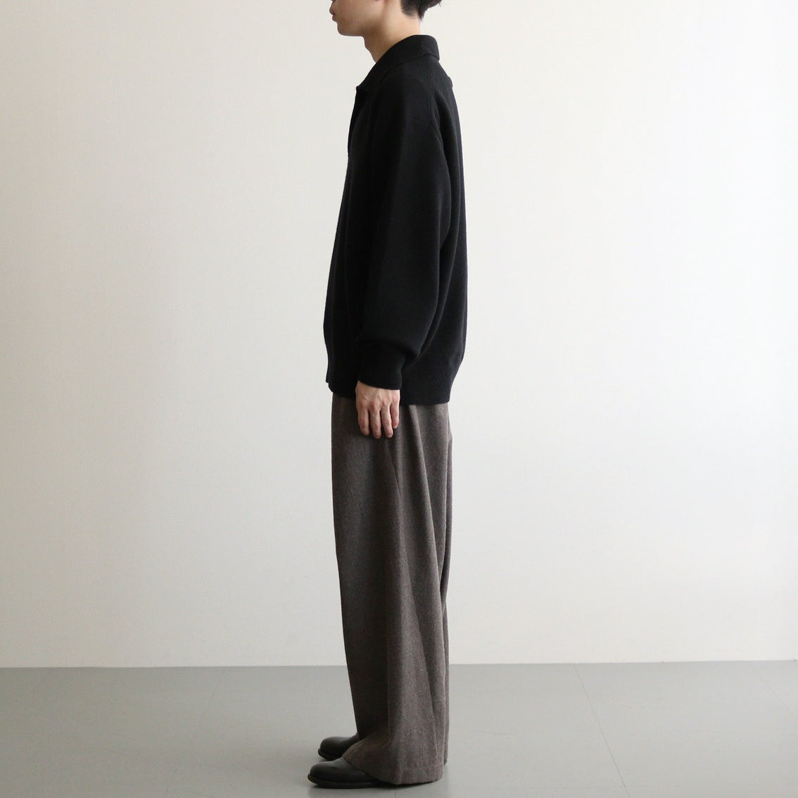 EXTRA FINE WOOL KNIT SKIPPER LS #BLACK [ST.1136]