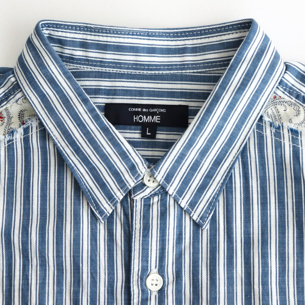 綿ツイルストライプ×綿タイプライター S/Sシャツ #BLUE [HO-B019-051]