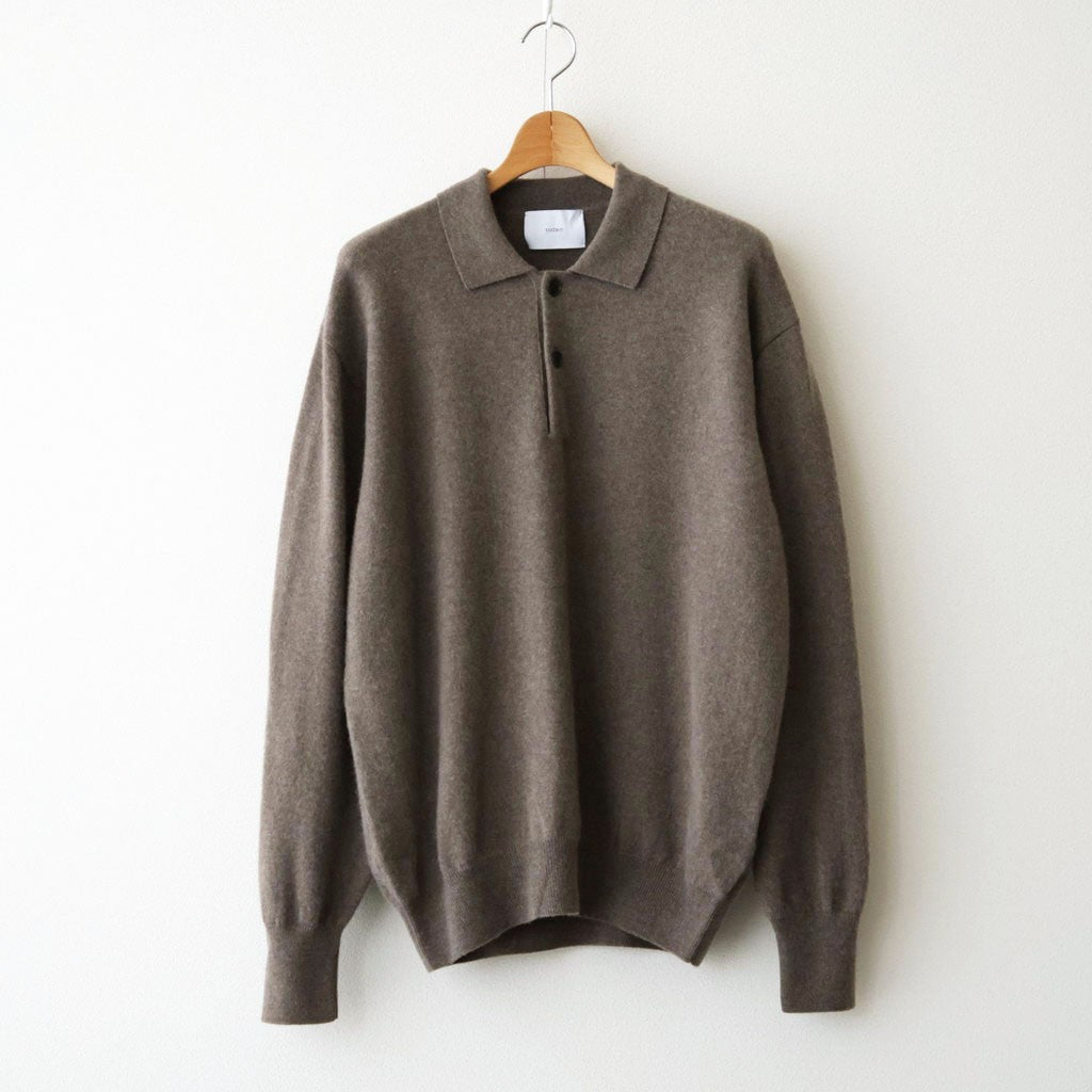 PURE CASHMERE KNIT POLO LS #TAUPE [ST.1630]