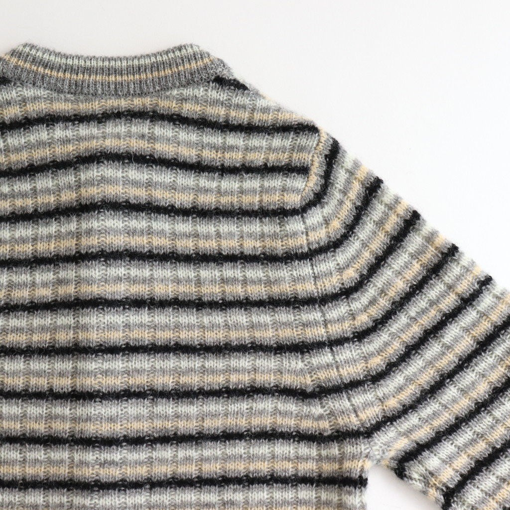 SHETLAND WOOL CASHMERE RIB KNIT CREW-NECK CARDIGAN #GRAY STRIPE [A25AC02SB]