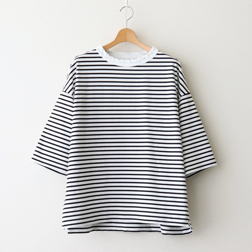 FOB6T - 微強撚綿天竺 6分袖カットソー #08 WH base×BK bd [SN_FR0902T6]