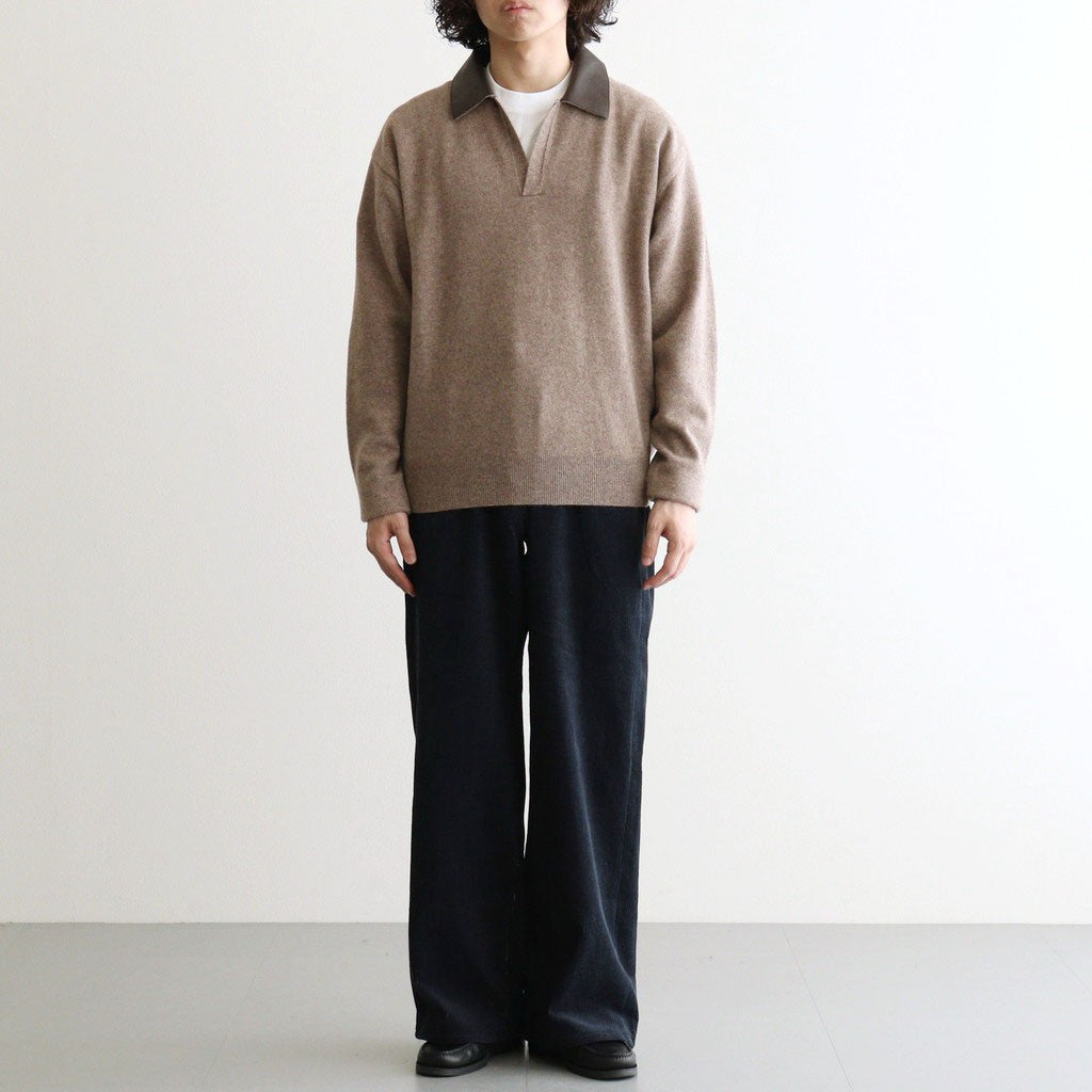 Leather-Trimmed Skipper Sweater #Beige [YK26FW01380S]