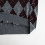 Argyle V-Neck Sweater #GREY×BORDEAUX [I26AW-K5]