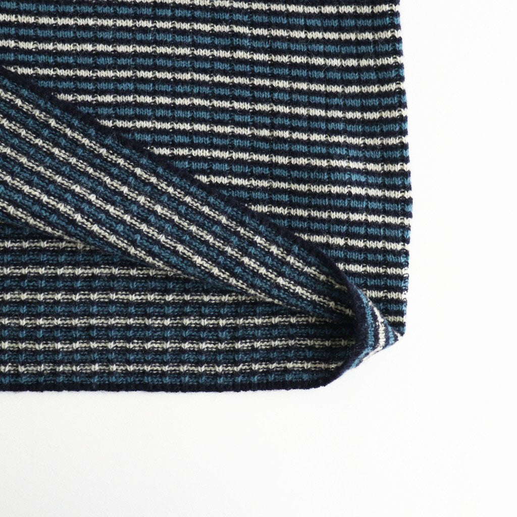 SHETLAND WOOL CASHMERE RIB KNIT P/O #NAVY STRIPE [A26AP01SB]