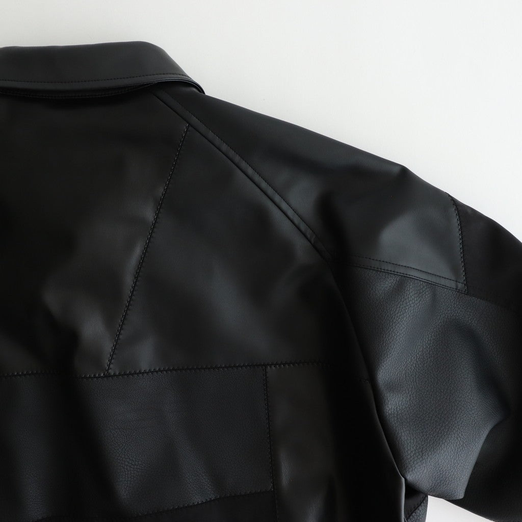 合皮MIXジップブルゾン #BLACK [HP-J011-051]