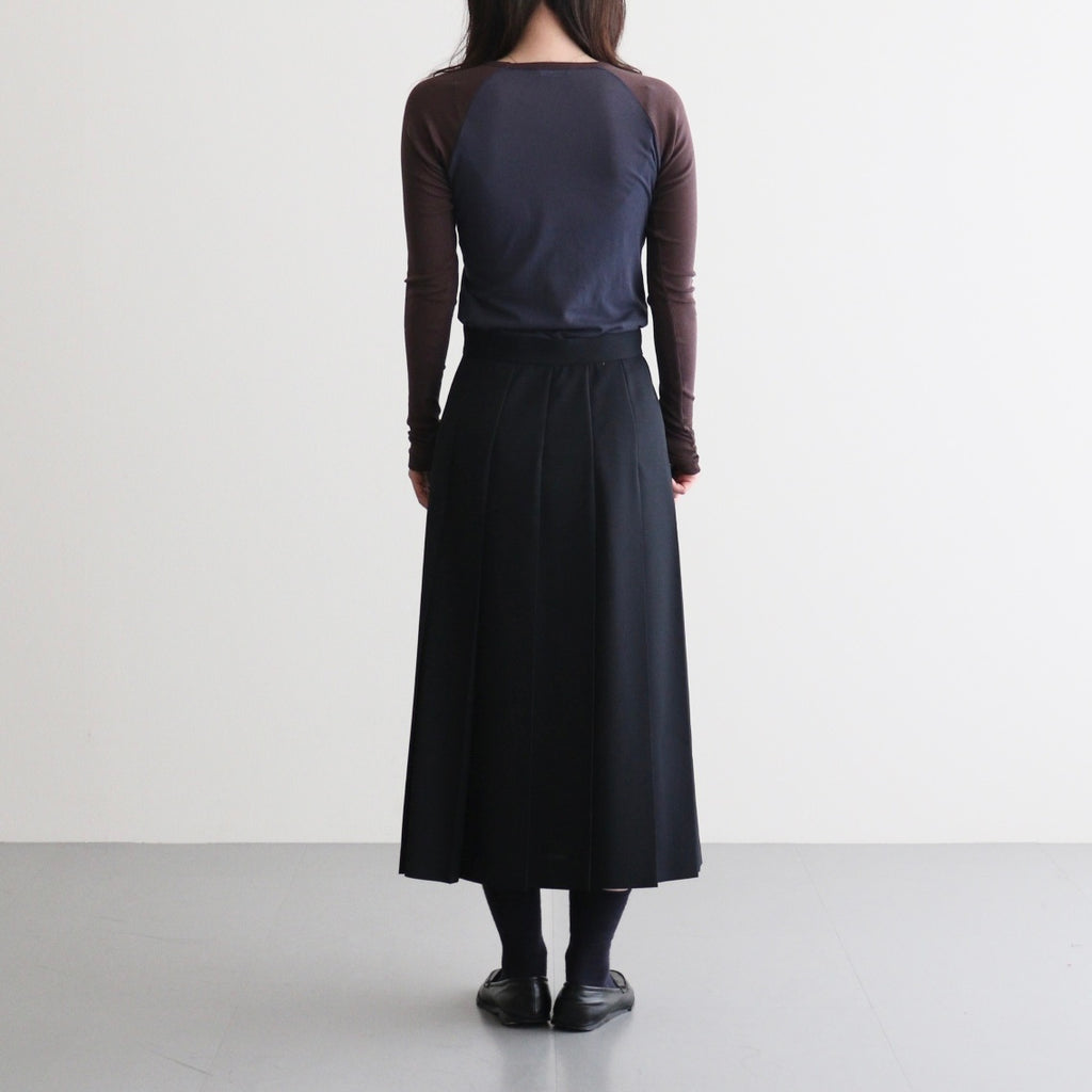 WOOL KID MOHAIR HOPSACK PLEATED SKIRT #DARK NAVY [A26SS04MH]