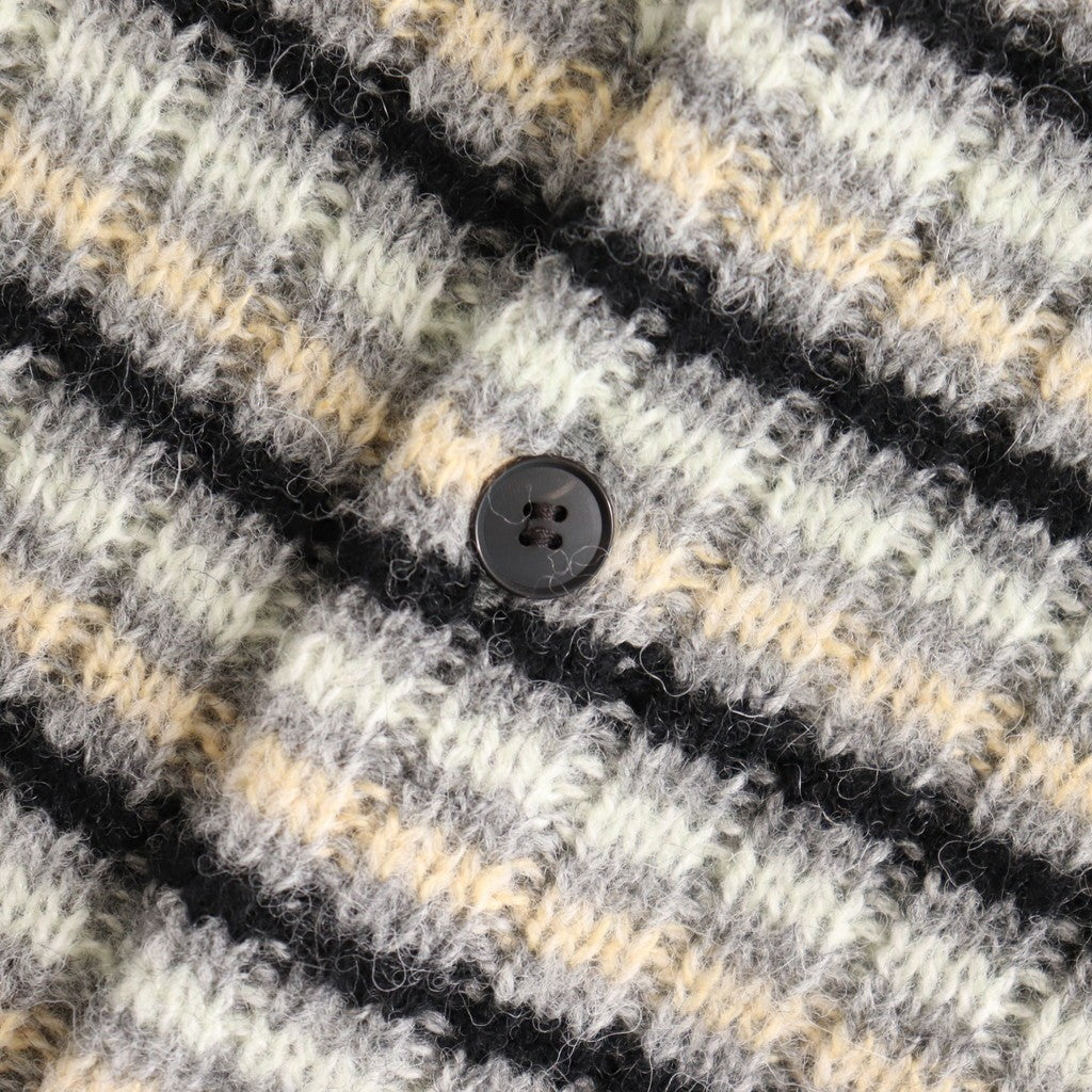 SHETLAND WOOL CASHMERE RIB KNIT CREW-NECK CARDIGAN #GRAY STRIPE [A25AC02SB]