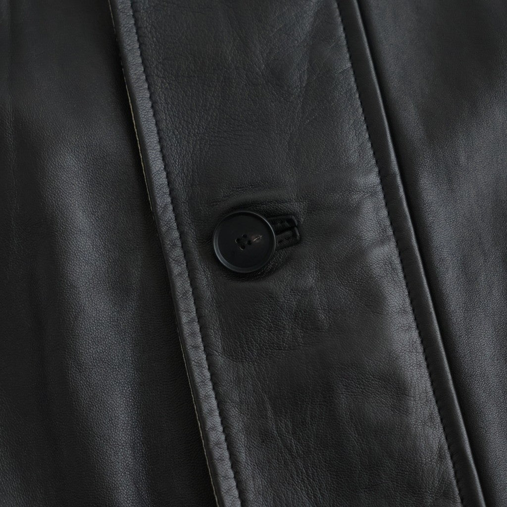 REVERSIBLE WOOL TWISTED TWILL / SHEEP LEATHER HALF COAT #KHAKI BEIGE CHAMBRAY × BLACK [A26AC01AN]