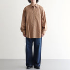SIDOGRAS Brown Stripe L/S Oversized Regular Collar Shirt #BROWN [GM263-50345]