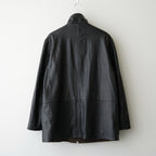 REVERSIBLE WOOL TWISTED TWILL / SHEEP LEATHER HALF COAT #BROWN CHAMBRAY × BLACK [A26AC01AN]