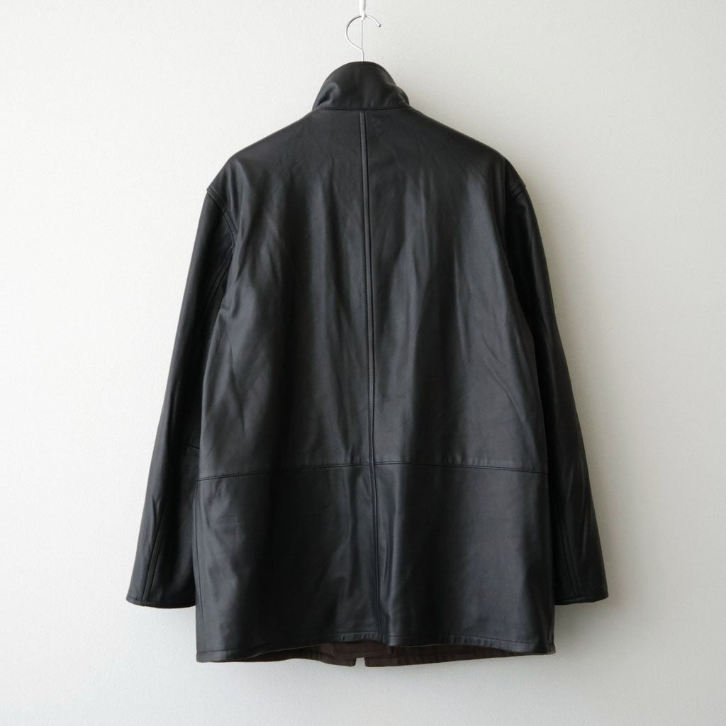 REVERSIBLE WOOL TWISTED TWILL / SHEEP LEATHER HALF COAT #BROWN CHAMBRAY × BLACK [A26AC01AN]