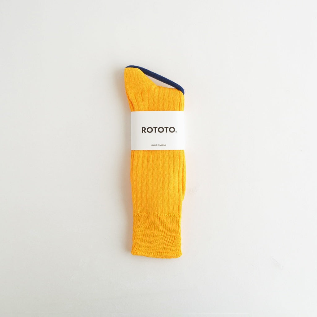LINEN COTTON RIBBED CREW SOCKS #SUN YELLOW [R1461-SS26] - ciacura