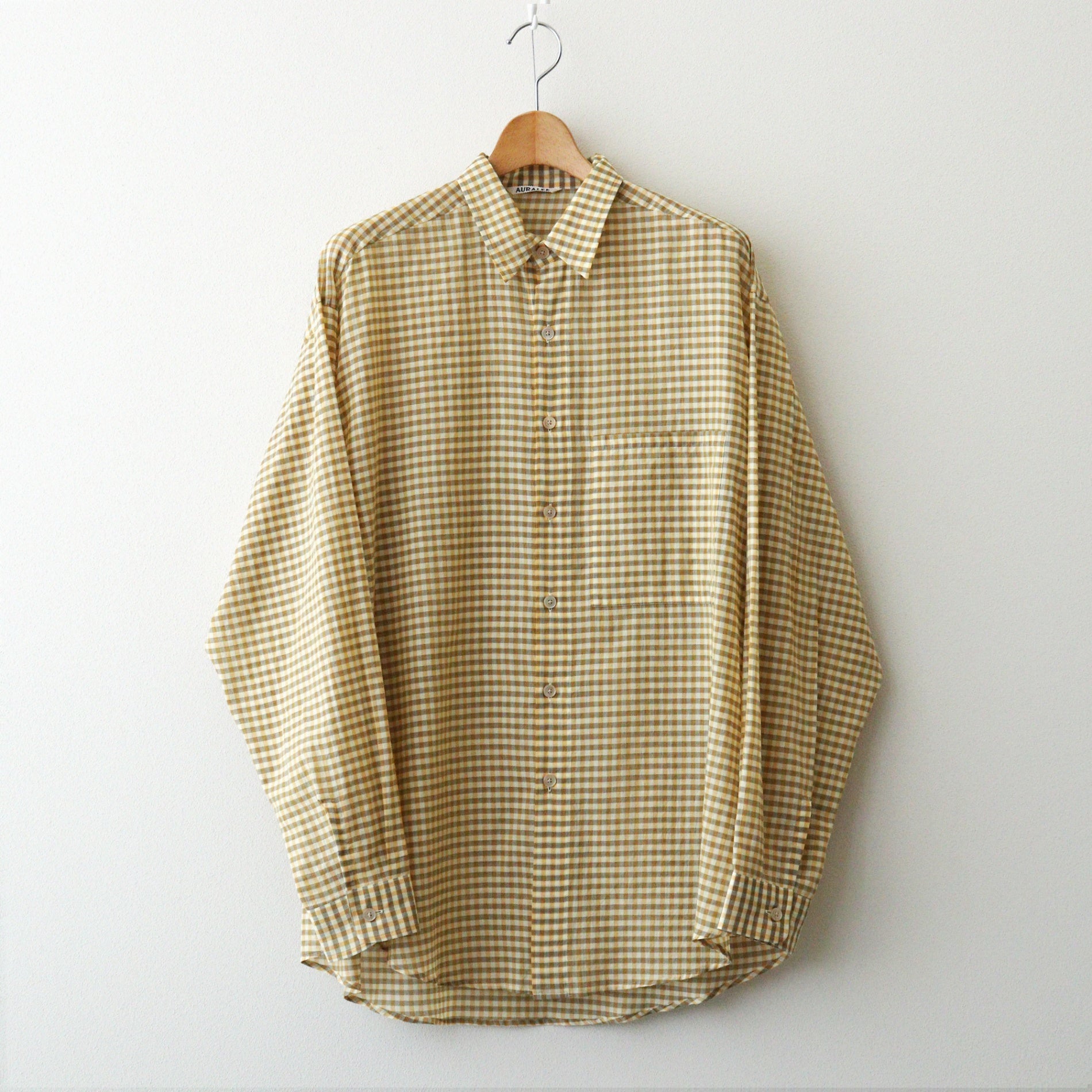 AIRY LIGHT COTTON CHECK BIG SHIRT #MUSTARD GINGHAM CHECK [A26SS01GC]