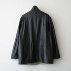 REVERSIBLE WOOL TWISTED TWILL / SHEEP LEATHER HALF COAT #KHAKI BEIGE CHAMBRAY × BLACK [A26AC01AN]
