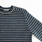 SHETLAND WOOL CASHMERE RIB KNIT P/O #NAVY STRIPE [A26AP01SB]
