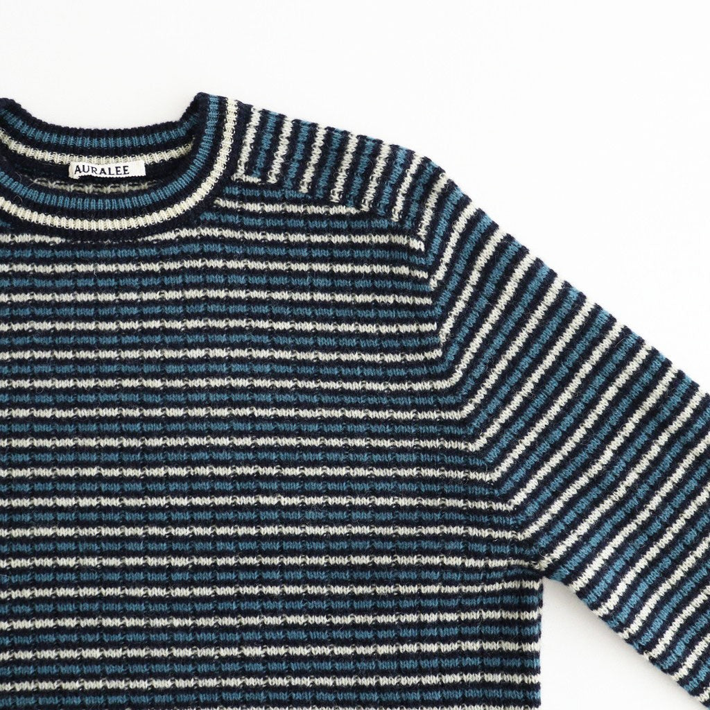 SHETLAND WOOL CASHMERE RIB KNIT P/O #NAVY STRIPE [A26AP01SB]