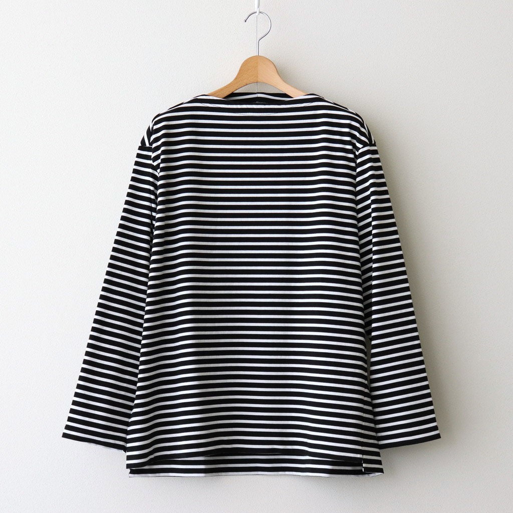 FBSBTF - 微強撚綿天竺 ボートネックロンT #98 BK base×WH bd [SN_FR0907TF]