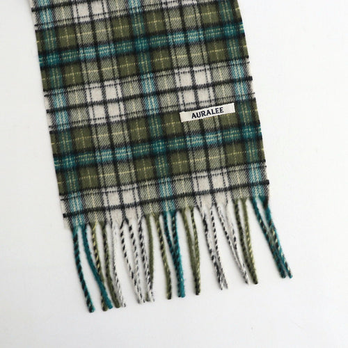 CASHMERE CHECK LONG STOLE #MOSS GREEN CHECK [A26AM02SL]