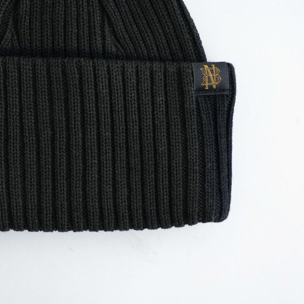 BATONER ウール梳毛リブ ブリーチ加工 ニットキャップ #BLACK [HR-N005-051]