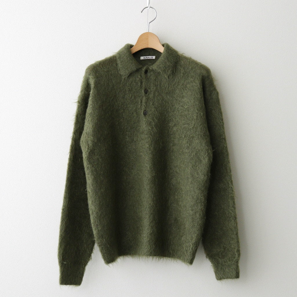 BRUSHED SUPER KID MOHAIR KNIT POLO #OLIVE [A25AP01KM]