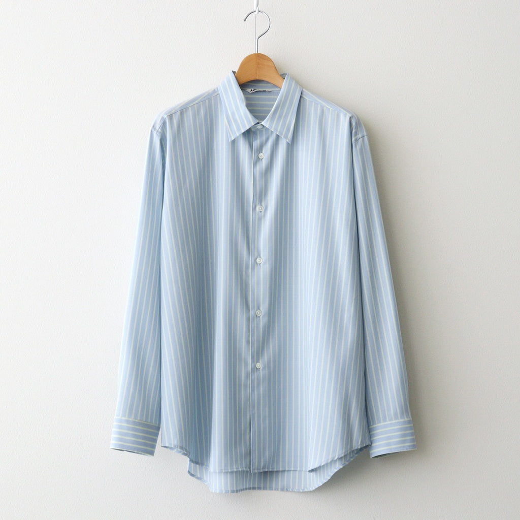 SUPER FINE WOOL STRIPE SHIRT #SAX BLUE LIME STRIPE [A26SS01WW]