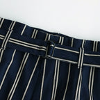 STRIPE BELTED WIDE LEG TROUSERS #NAVY [YK24SS0641P]