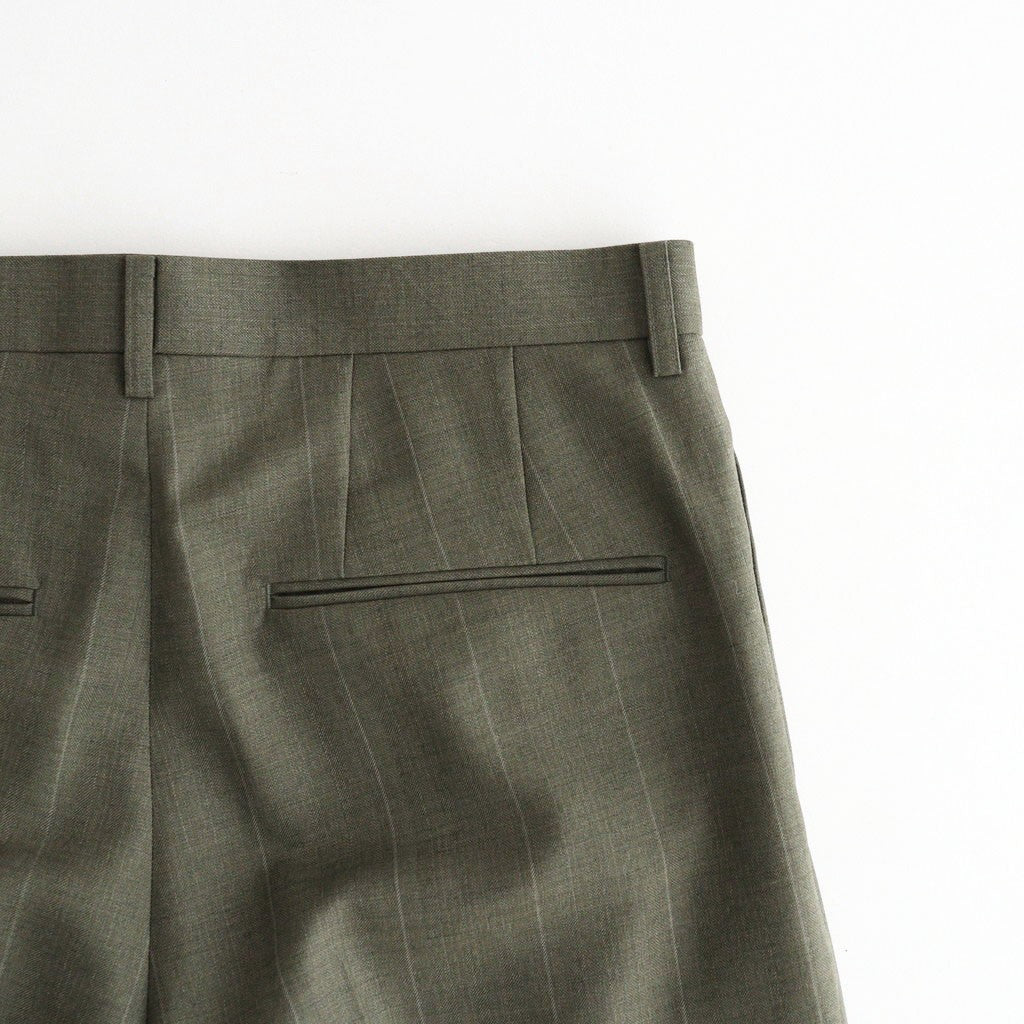 BLUEFACED WOOL TWO-TUCK SLACKS #OLIVE GRAY STRIPE [A26AP04BS]