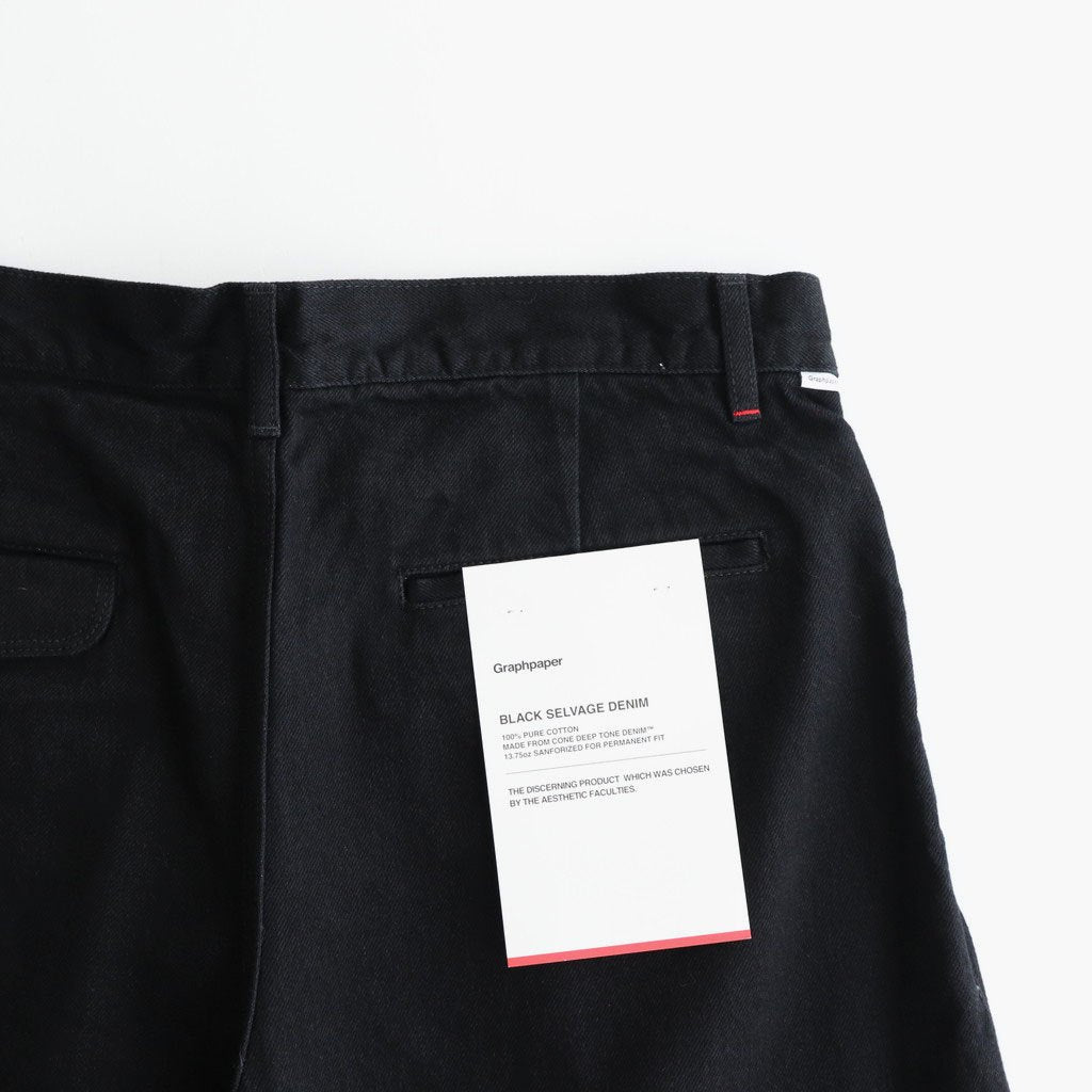Selvage Denim Two Tuck Pants #BLACK_WASHED [GU253-40061RB]