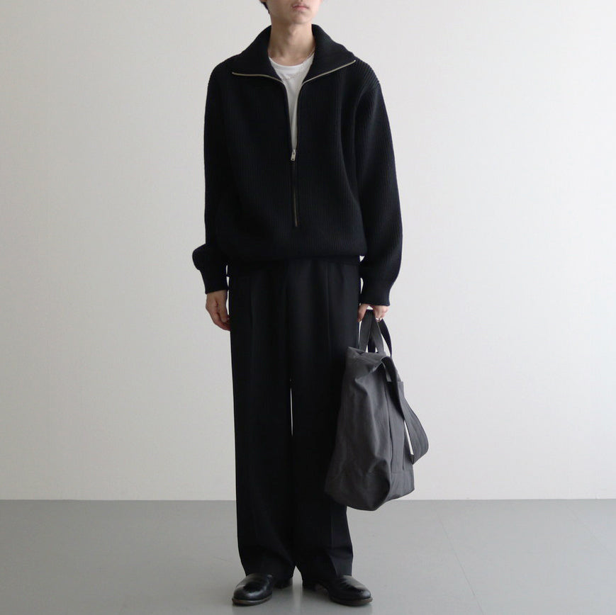 3/4 FRONT ZIP HIGHNECK RIB SWEATER #BLACK [YK24FW0829S]