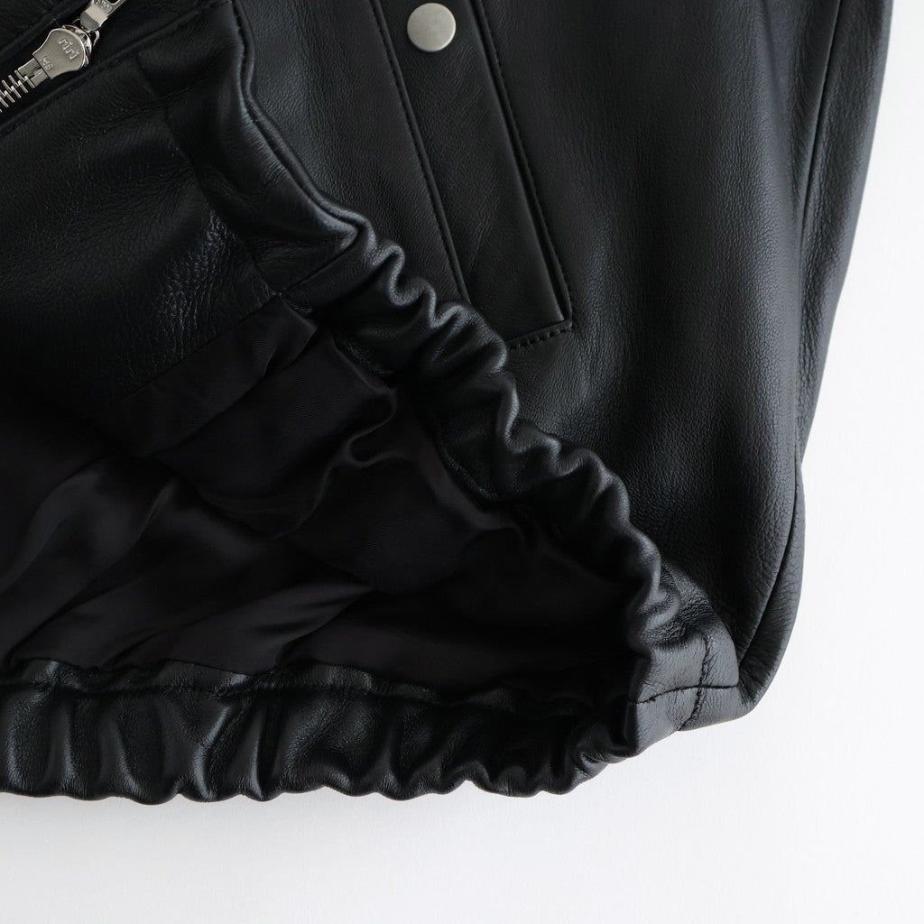 MOUTON COLLAR SHEEP LEATHER ZIP JACKET #BLACK [ST.1216]