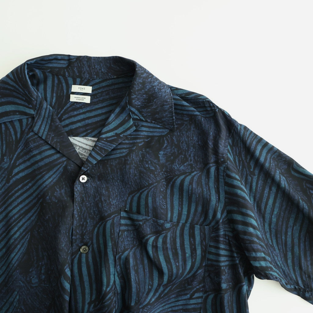Leaf Pattern Printed Open Collar Shirt #NAVY [YK26SS01202SH]