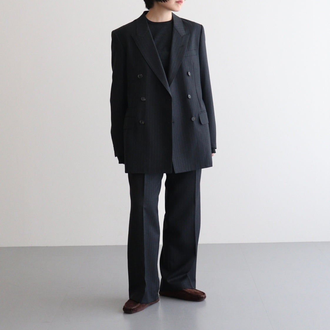 25AW Double Breasted Jacket ネイビー サイズ1 BLUEFACED WOOL DOUBLE-BREASTED JACKET #CHARCOAL NAVY STRIPE