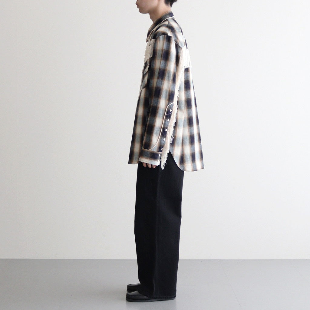 INDIGO COTTON OMBRE PLAID WESTERN BLOUSE #INDIGO&BROWN [23AWSH12]