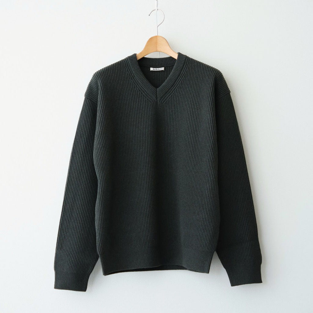 SUPER FINE WOOL RIB KNIT V-NECK P/O #TOP DARK OLIVE [A26AV03RK]