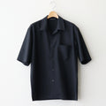 SUPER FINE TROPICAL WOOL OPEN COLLAR HALF SLEEVED SHIRT #TOP DARK NAVY [A25SS02WT]