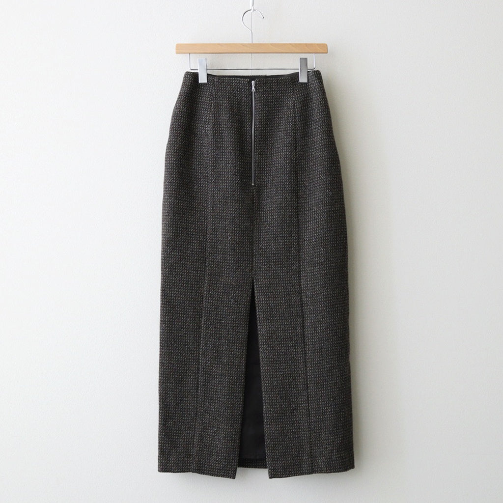ALPACA WOOL SILK TWEED PENCIL SKIRT #GRAY BROWN HAIRLINE [A25AS06LS]