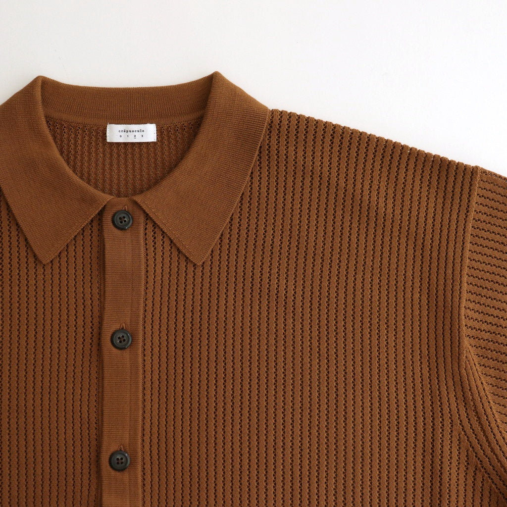 Stripe Mesh Knit Shirt #Brown [2501-008]