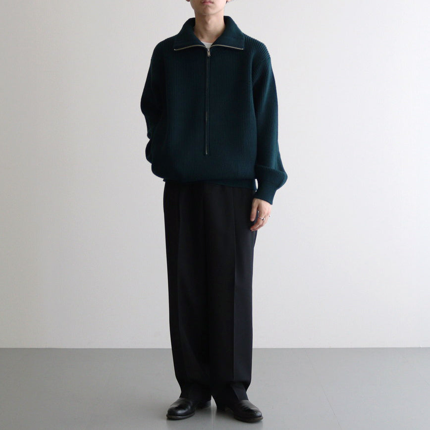 3/4 FRONT ZIP HIGHNECK RIB SWEATER #GREEN [YK24FW0829S]