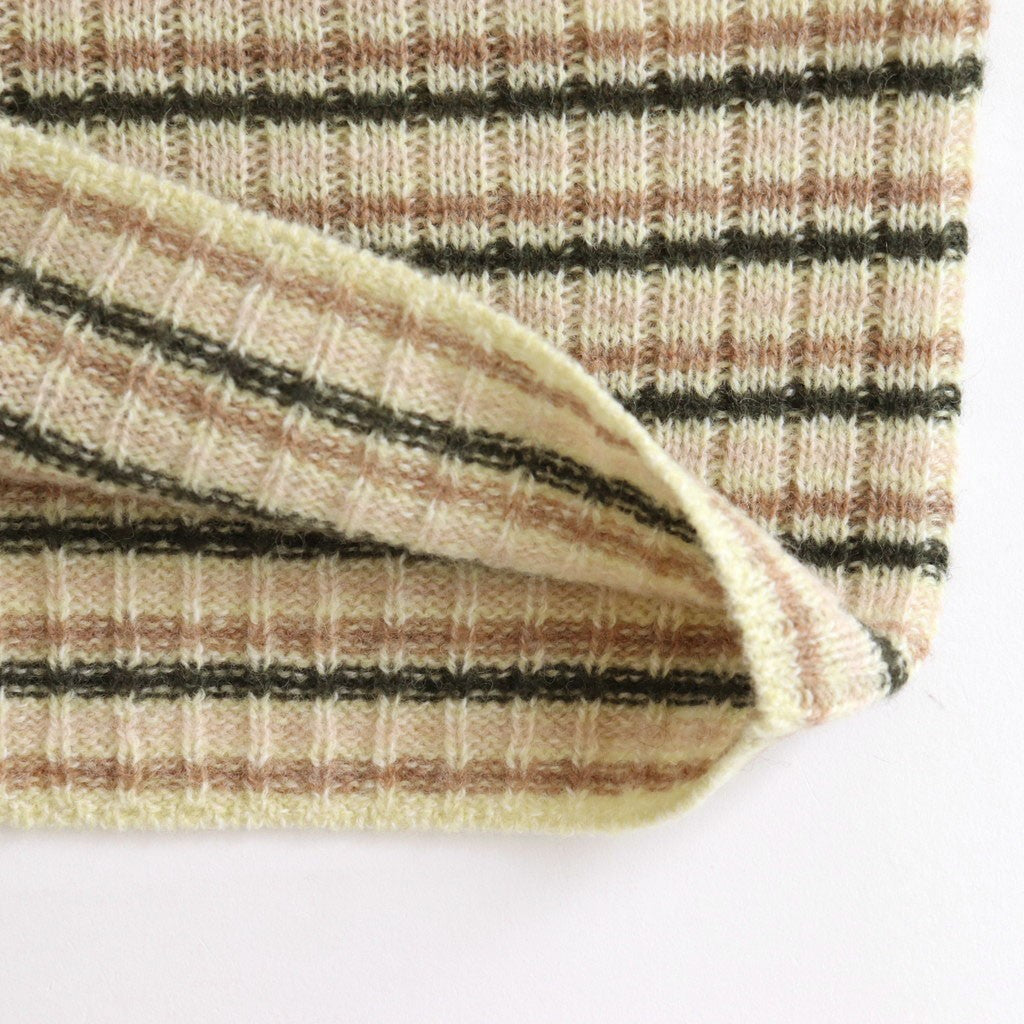SHETLAND WOOL CASHMERE RIB KNIT BOAT-NECK P/O #BEIGE STRIPE [A25AP03SB]