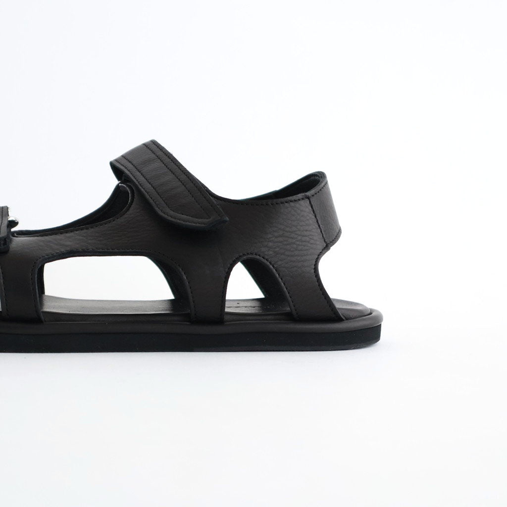 SOFT LEATHER DOUBLE STRAP SANDALS #BLACK [A26SS12QD]