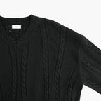 Fluid Cable-Knit V-neck Sweater #Black [YK26FW01373S]