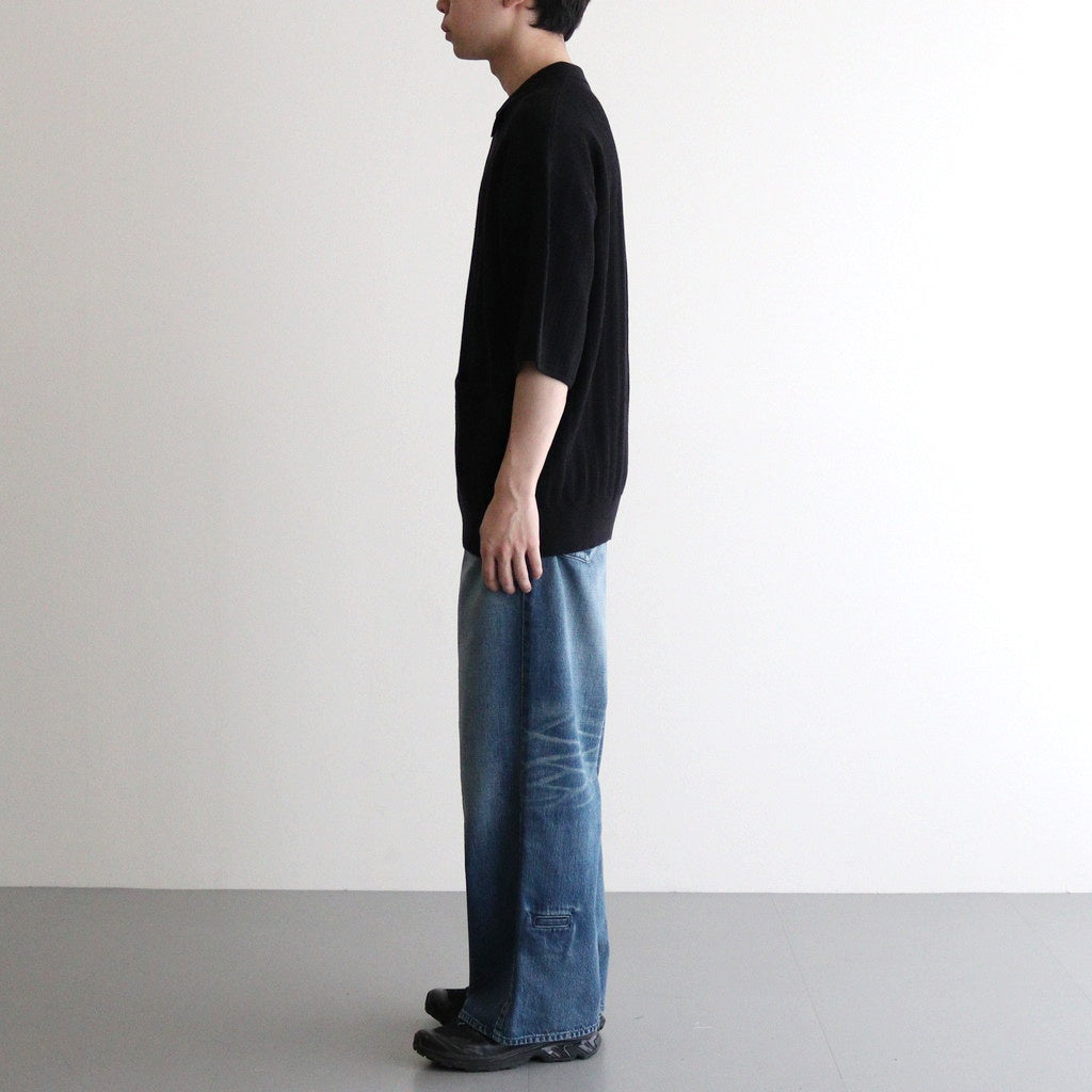 Rib Pattern Half Zip Polo #Black [2501-012]