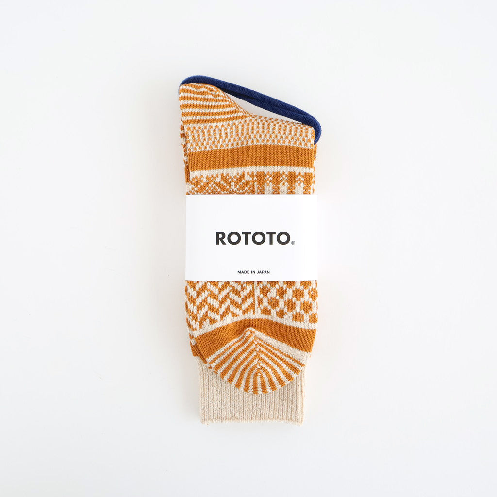 MULTI JACQUARD CREW SOCKS #IVORY/GOLD [R1337-AW25]