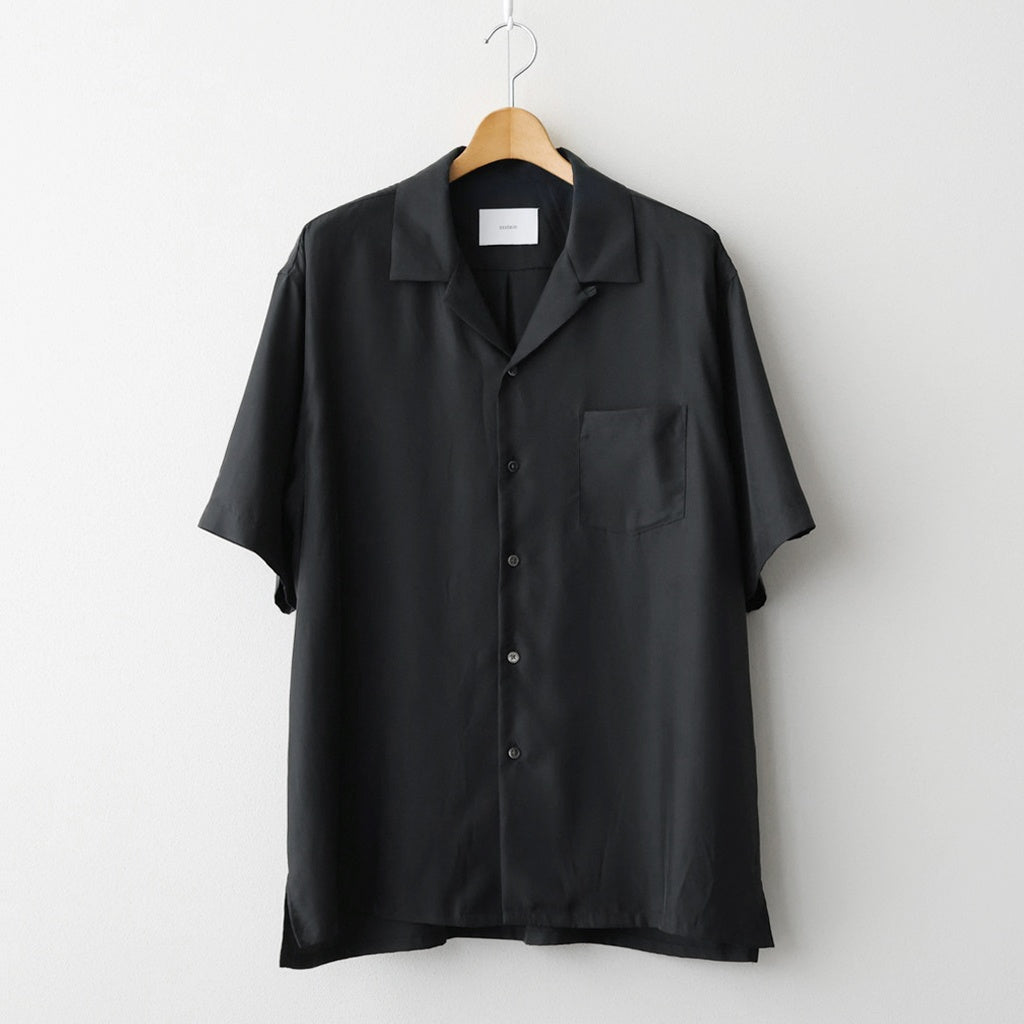 CUPRO TWILL OVERSIZED OPEN COLLAR SS SHIRT #BLACK [ST.1462]