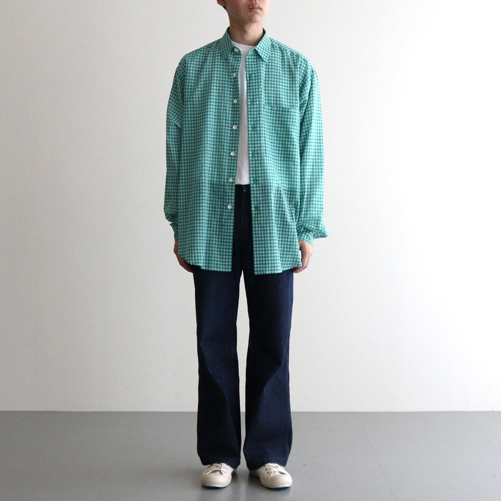 AIRY LIGHT COTTON CHECK BIG SHIRT #GREEN GINGHAM CHECK [A25SS01GC]