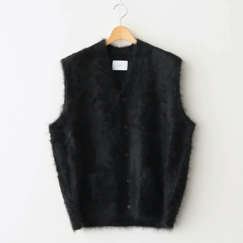 CASHMERE SHAGGY KNIT VEST #BLACK [ST.1309]