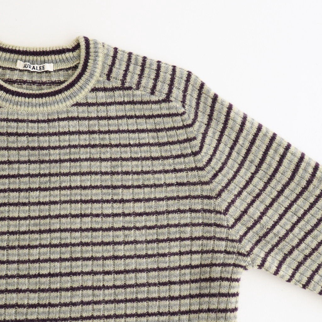 SHETLAND WOOL CASHMERE RIB KNIT P/O #LIME PURPLE STRIPE [A26AP01SB]