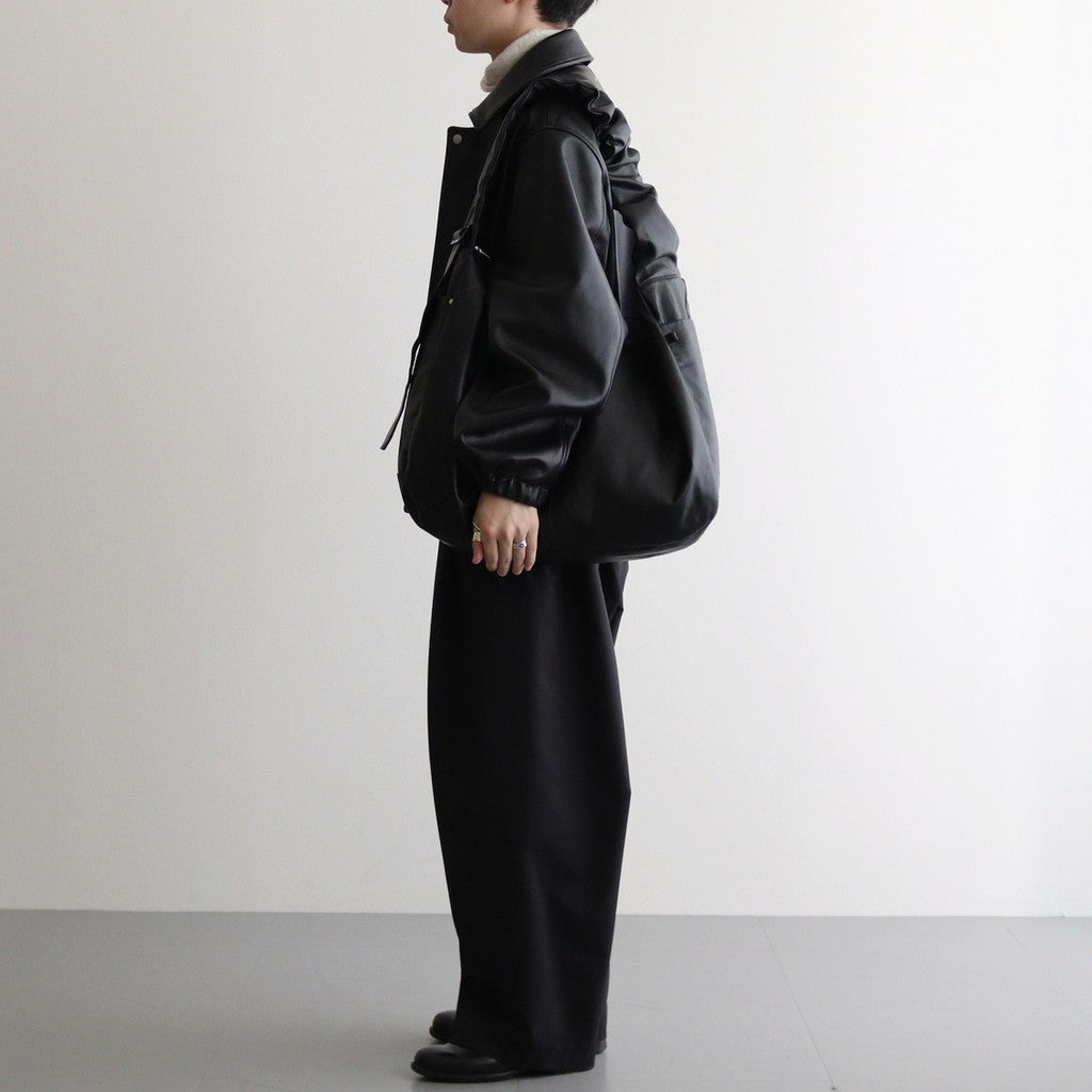 SHIRRING HANDLE LEATHER SHOULDER BAG #BLACK [ST.1180]