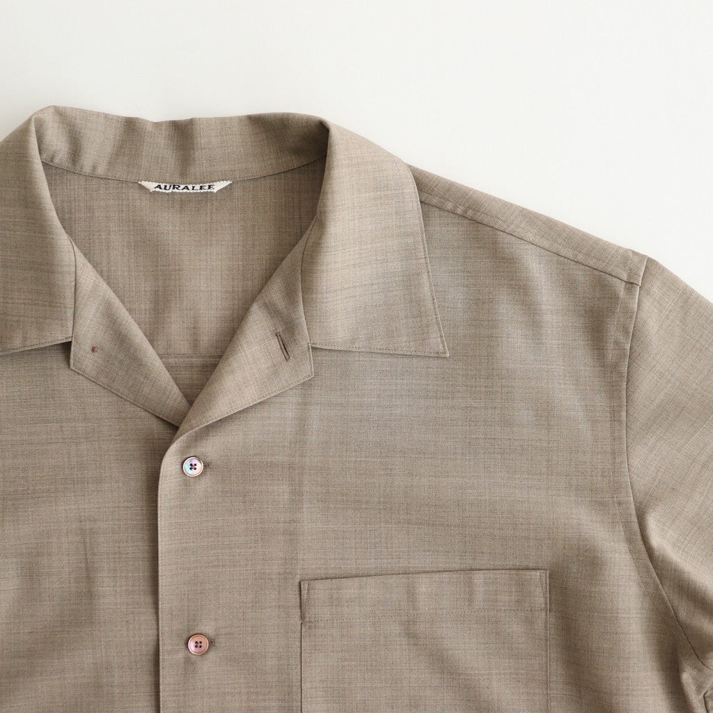 SUPER FINE TROPICAL WOOL OPEN COLLAR HALF SLEEVED SHIRT #TOP LIGHT BROWN [A25SS02WT]