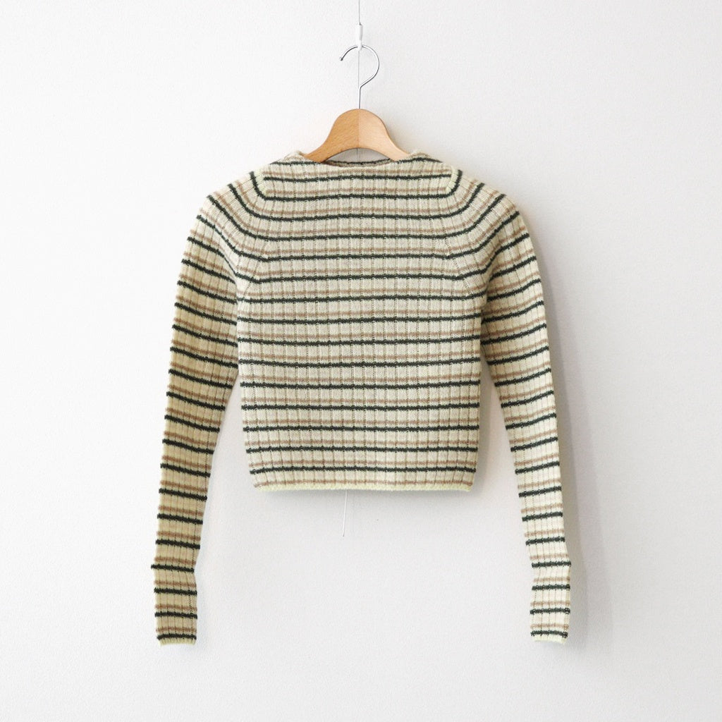 SHETLAND WOOL CASHMERE RIB KNIT BOAT-NECK P/O #BEIGE STRIPE [A25AP03SB]
